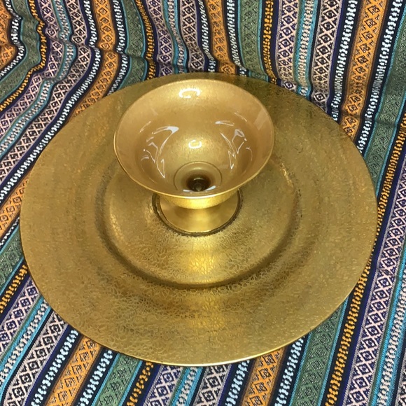 Art Deco 24k gold embossed glass chip dip / veggie / fruit tray & dish - Picture 2 of 13